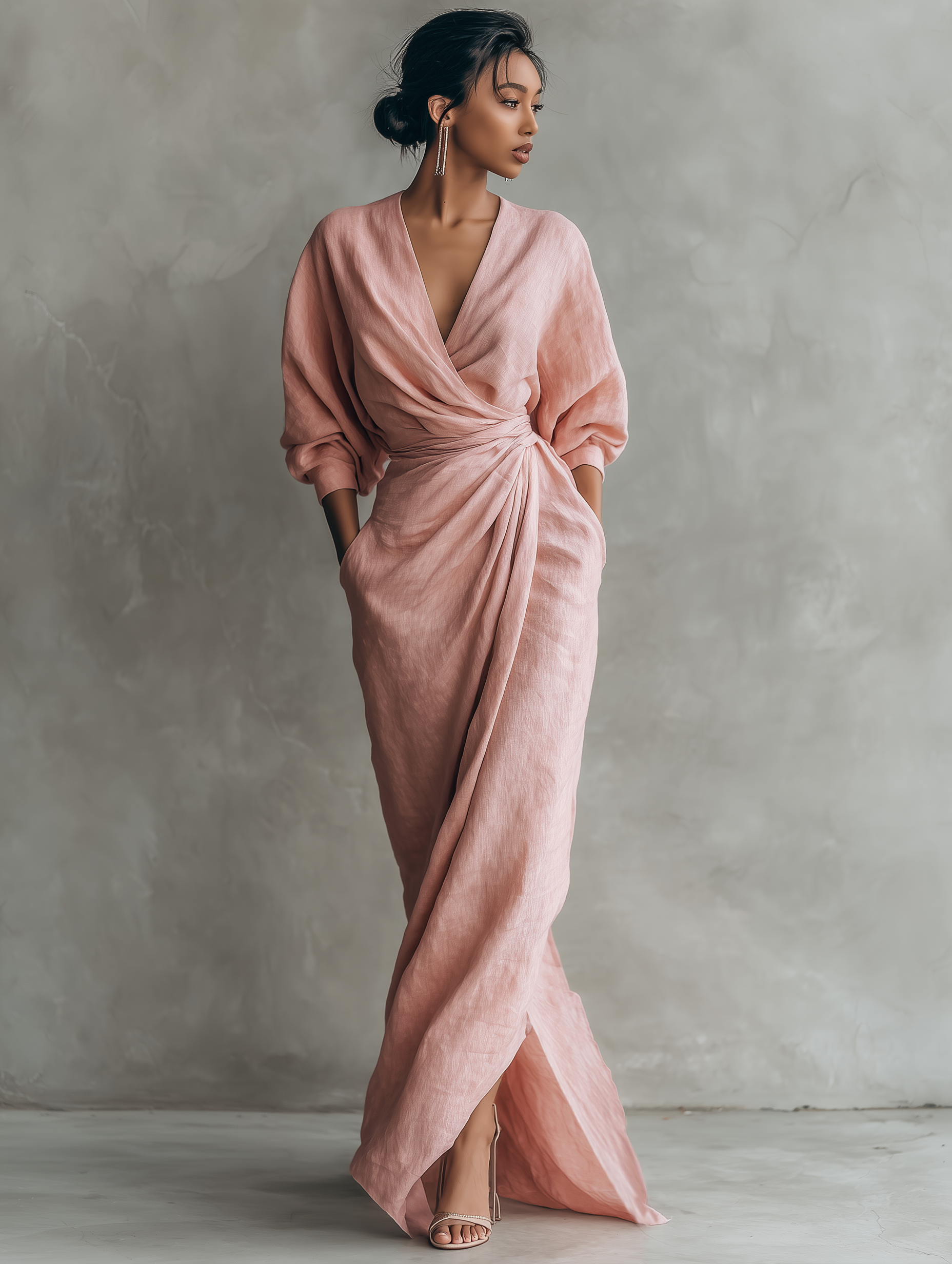 Kate | Vestito Maxy in Lino Mistoa con Scollo a V per Donna
