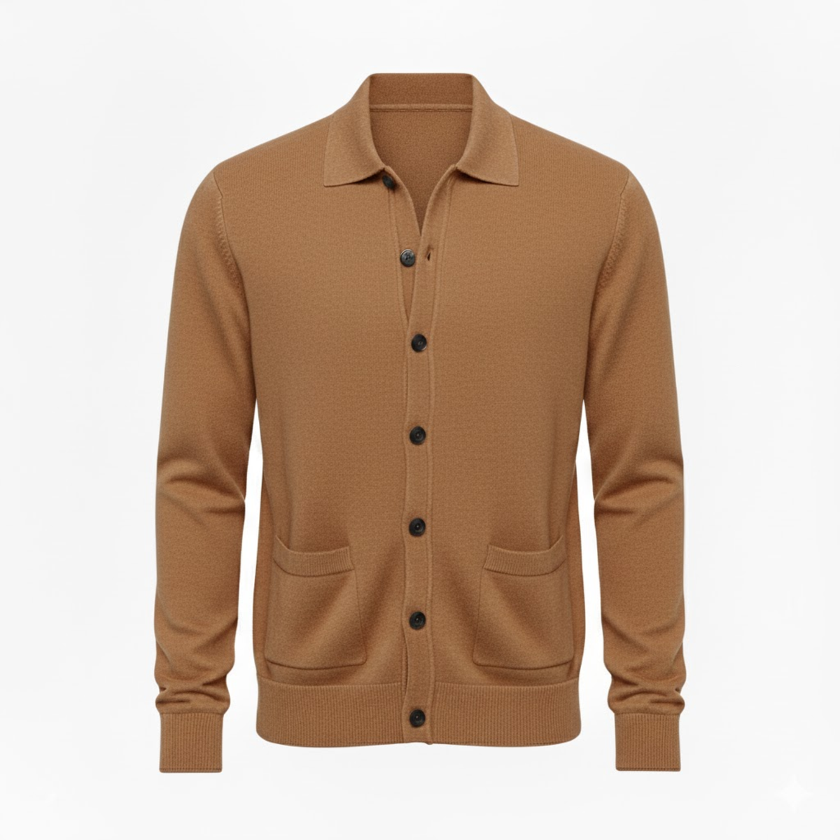 Men's knit single-breasted cardigan jacket with turn-down lapel collar