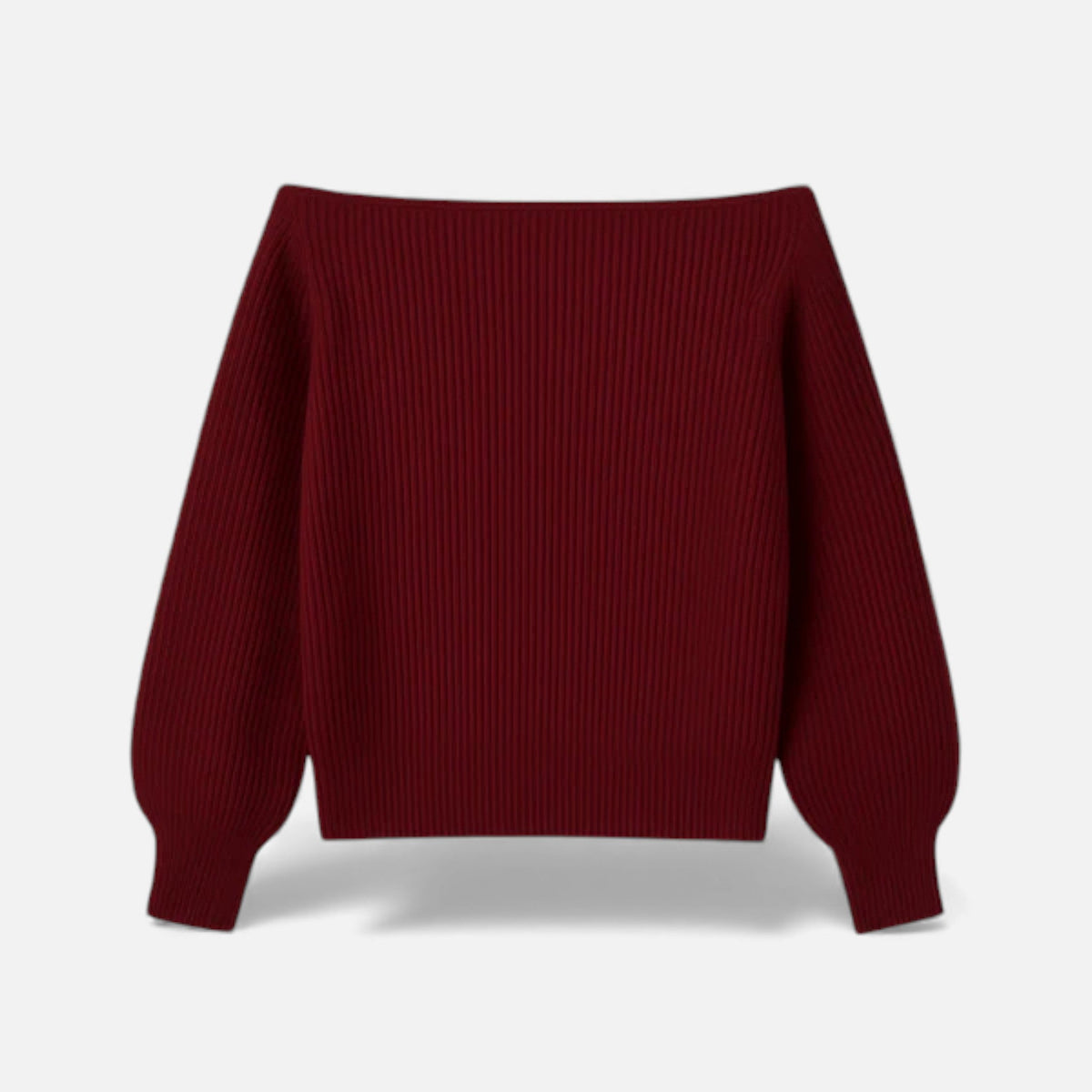 Women's off-shoulder soft knit jumper with ribbed detailing and long sleeves