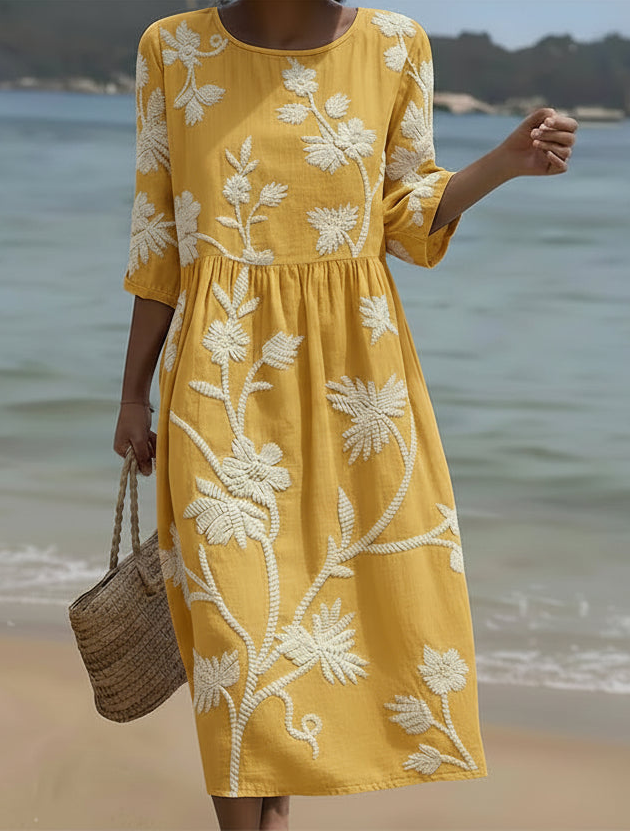 Solene | Vestito Midi Botanico Dorato