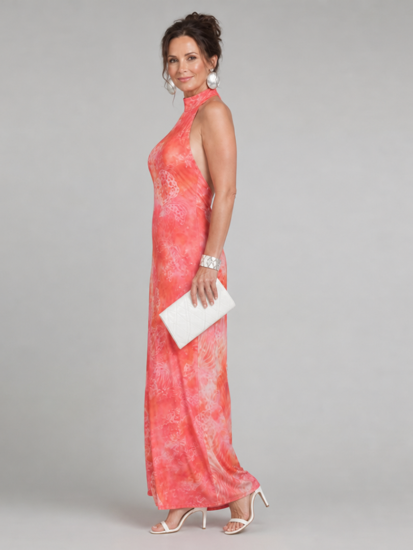 Coraline | Vestito Maxi con Scollo Halter e Motivo Stampato