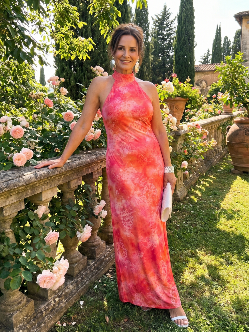 Coraline | Vestito Maxi con Scollo Halter e Motivo Stampato