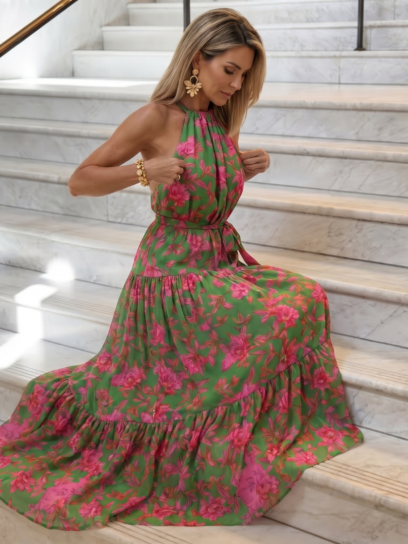 Rowen | Vestito Midi con Collo Halter Drappeggiato