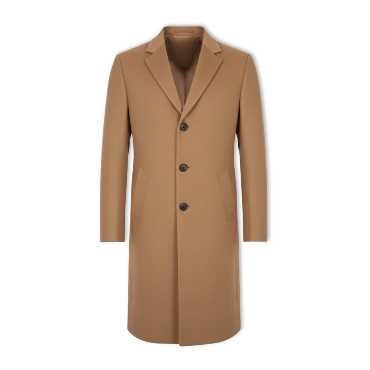 Men's long slim wool-blend windbreaker coat in a solid color