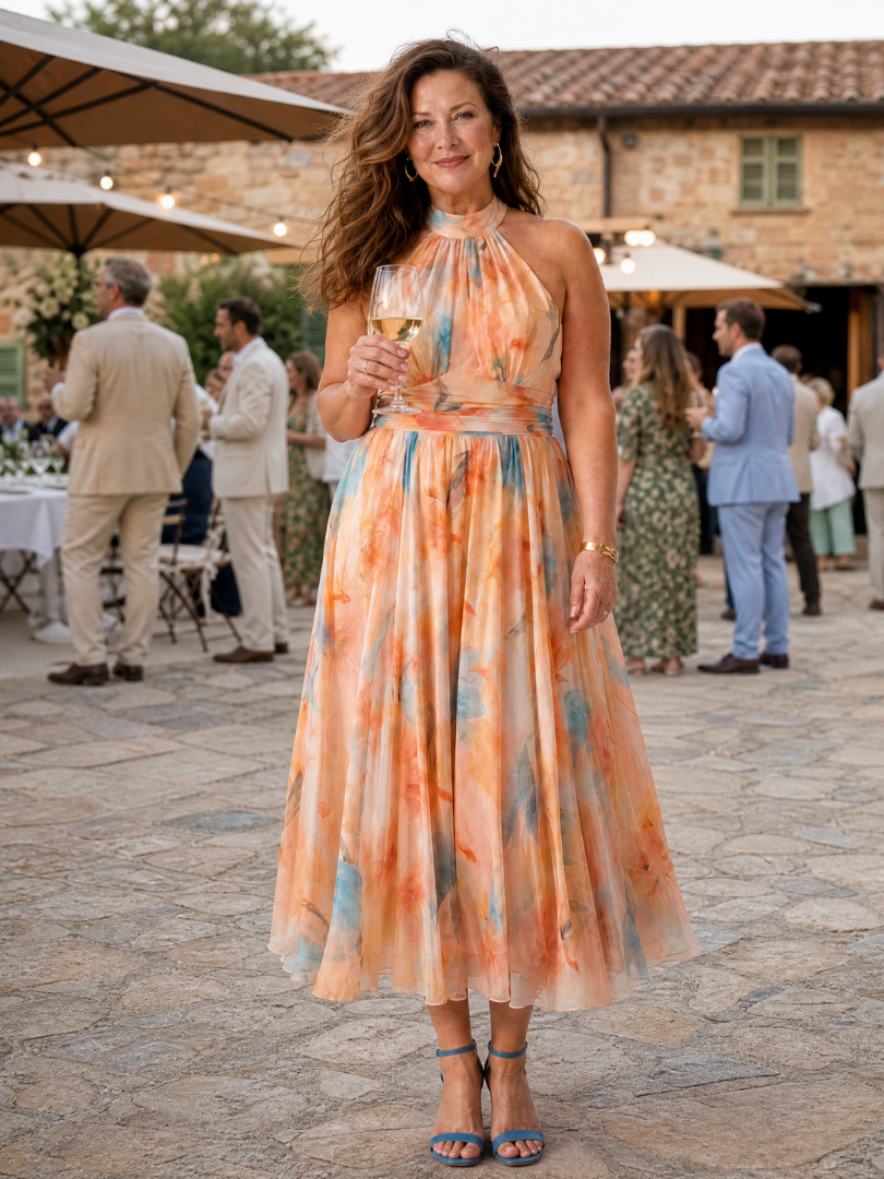 Elin | Abito Midi con Collo All'Americana