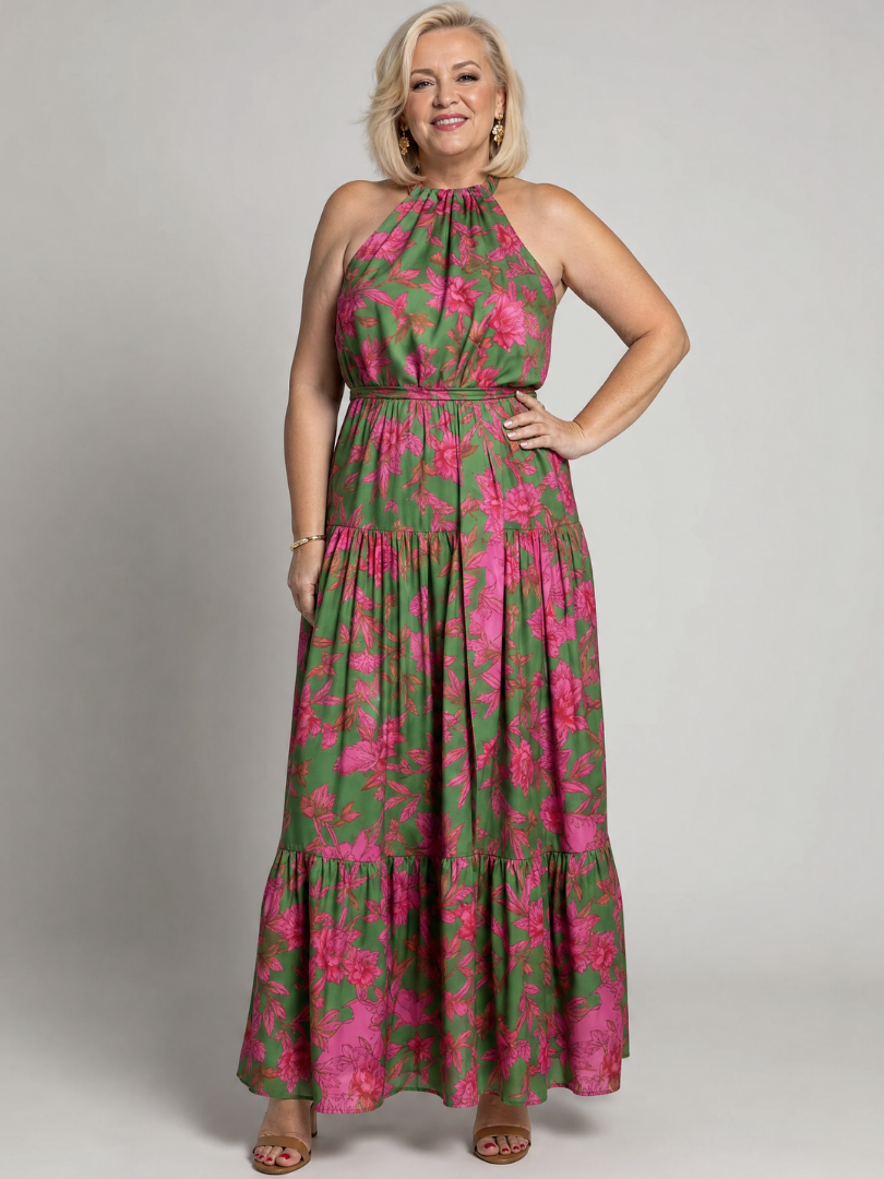 Rowen | Vestito Midi con Collo Halter Drappeggiato