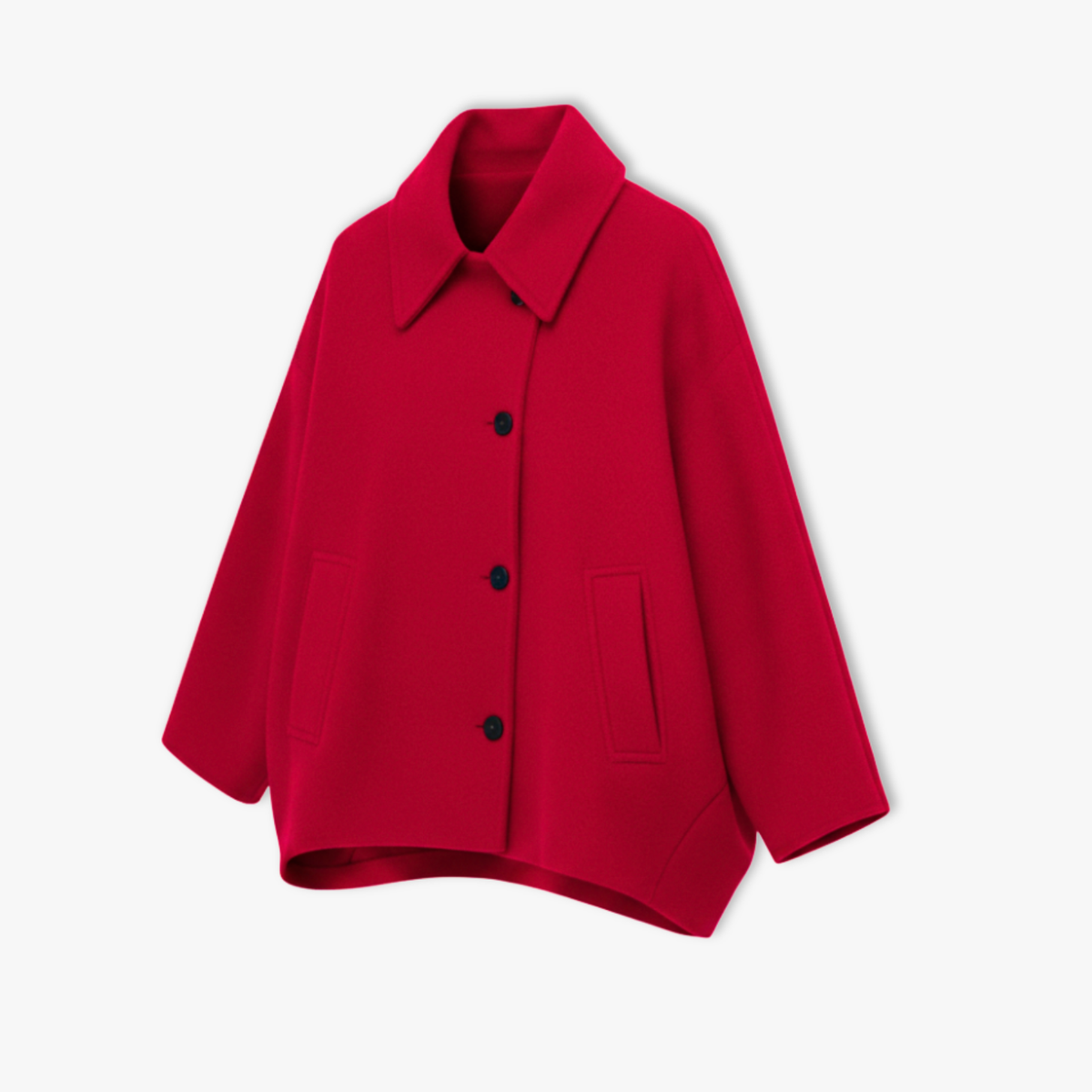 Women's loose short jacket with lapel collar and single-breasted front