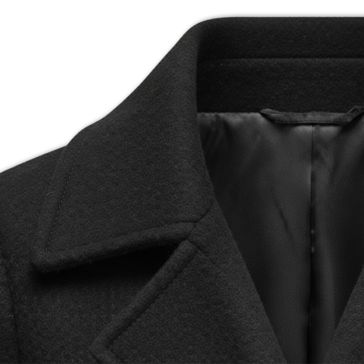 Women's long double breasted woolen coat with turn-down collar in a slim-fit silhouette