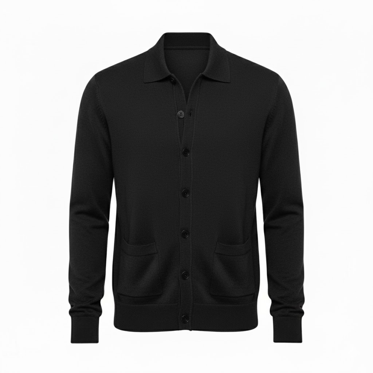 Men's knit single-breasted cardigan jacket with turn-down lapel collar