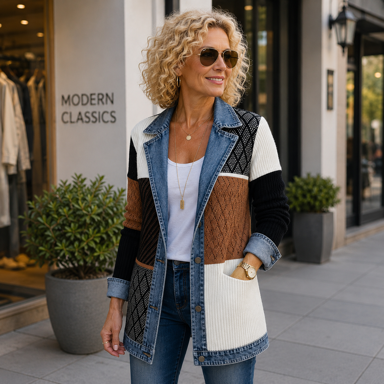 Alina™ | Giacca in Maglia con Rifiniture in Denim Elegante