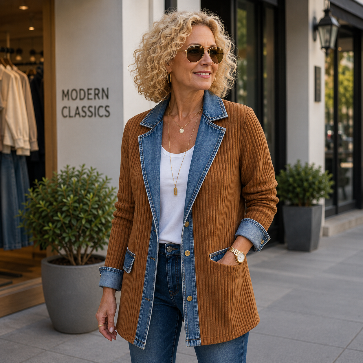 Alina™ | Giacca in Maglia con Rifiniture in Denim Elegante