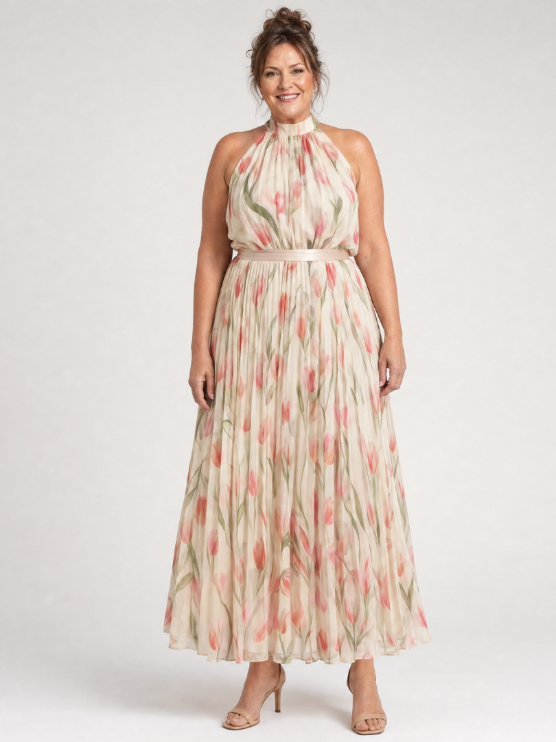 Aurelle | Abito Midi Floreale con Collo All'Americana
