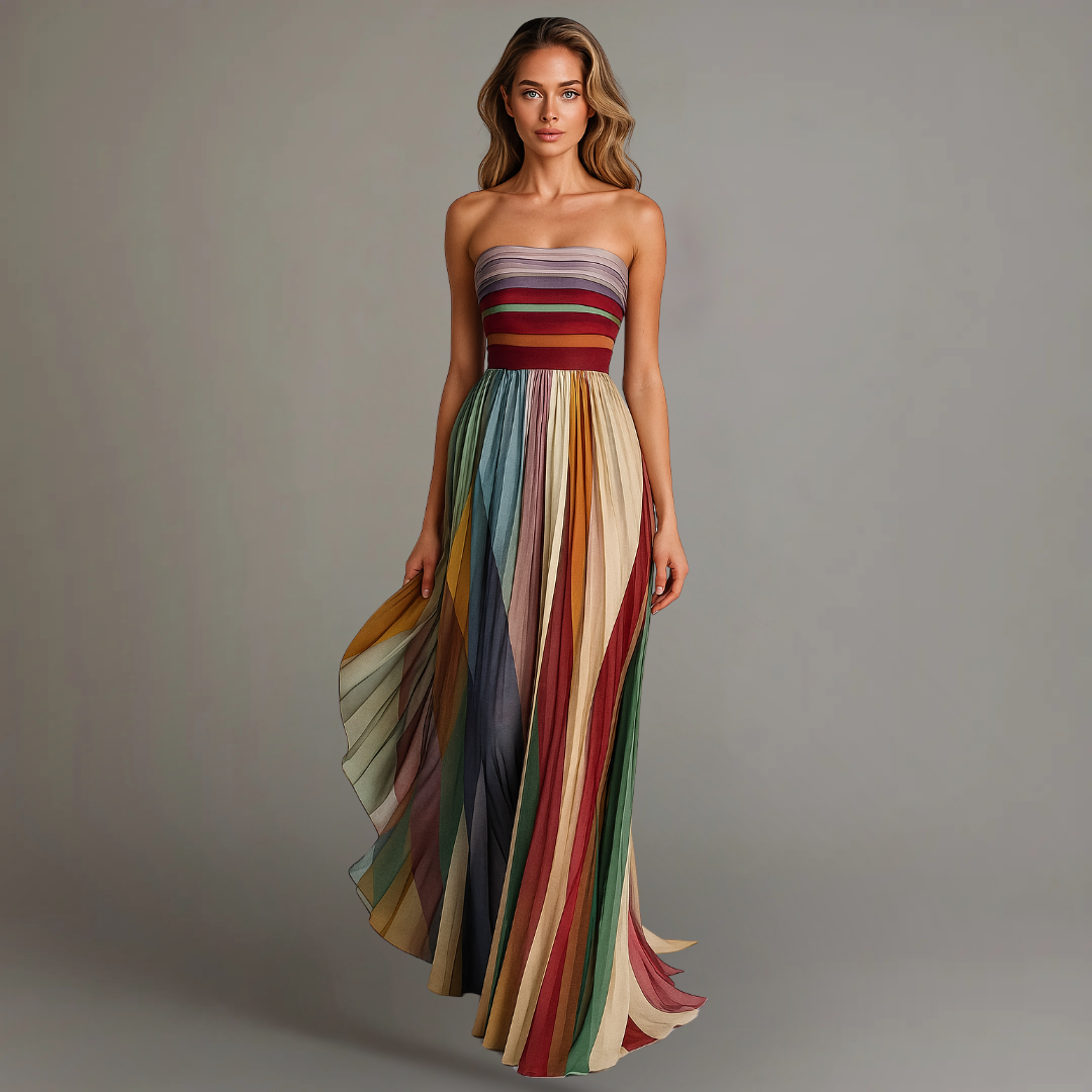 Judith™ | Abito estivo maxi senza spalline colorato e plissettato per donna