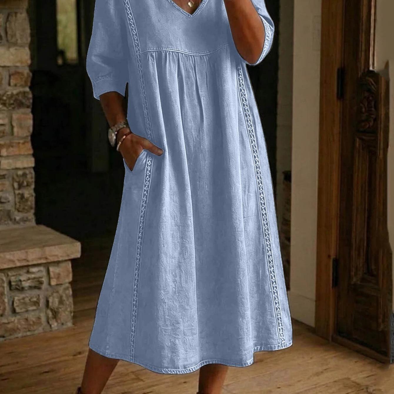 Carmen | Elegante Abito Maxi Leggero con Maniche Arricciate 3/4