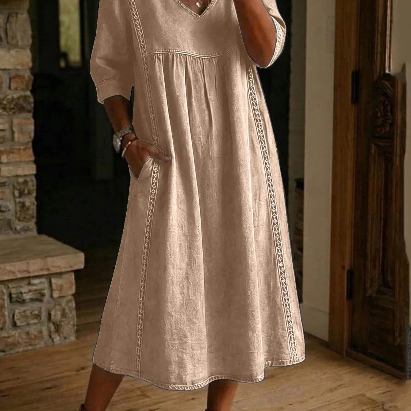 Carmen | Elegante Abito Maxi Leggero con Maniche Arricciate 3/4