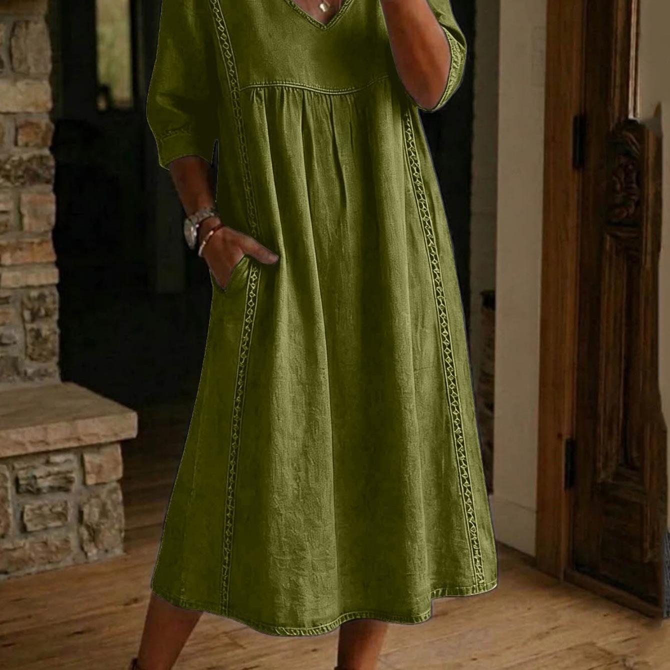 Carmen | Elegante Abito Maxi Leggero con Maniche Arricciate 3/4