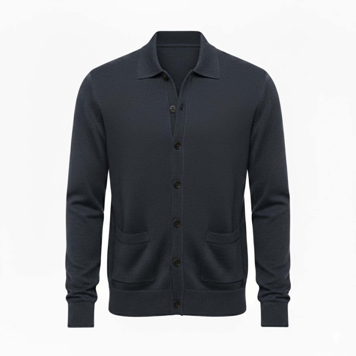 Men's knit single-breasted cardigan jacket with turn-down lapel collar