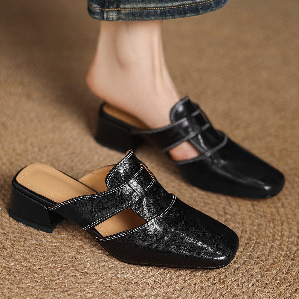 Mule in Pelle con Punta Quadrata Rosel