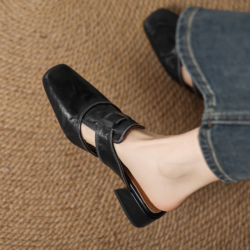 Mule in Pelle con Punta Quadrata Rosel