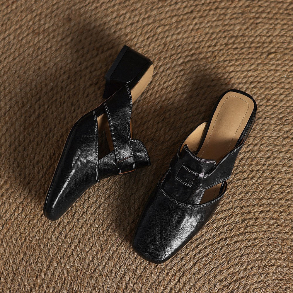 Mule in Pelle con Punta Quadrata Rosel
