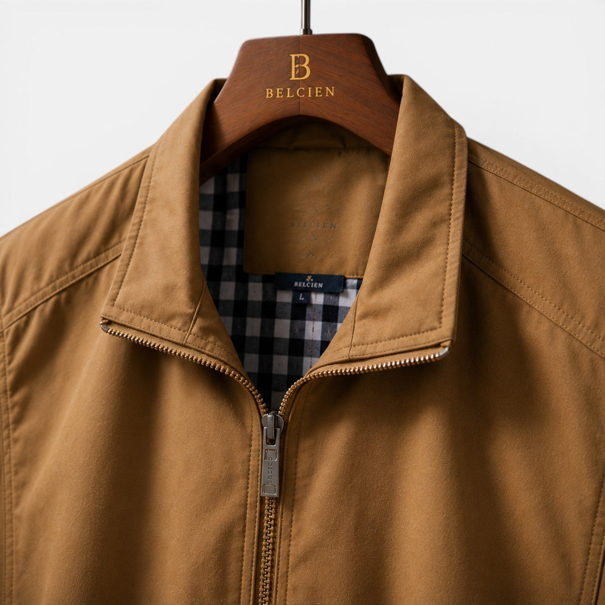 Men's Belcien lightweight casual zip-front jacket shown in multiple colors