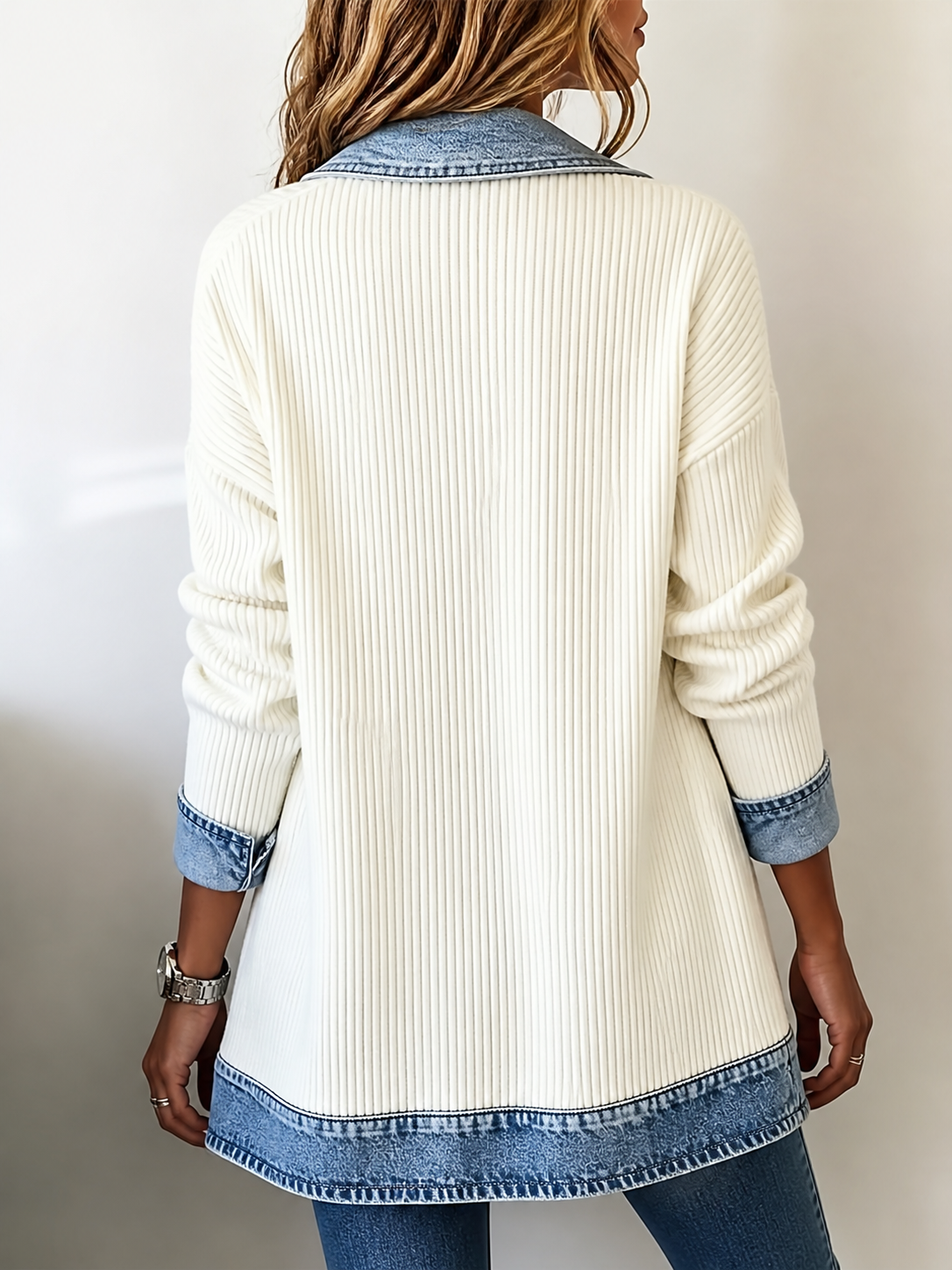 Alina™ | Giacca in Maglia con Rifiniture in Denim Elegante
