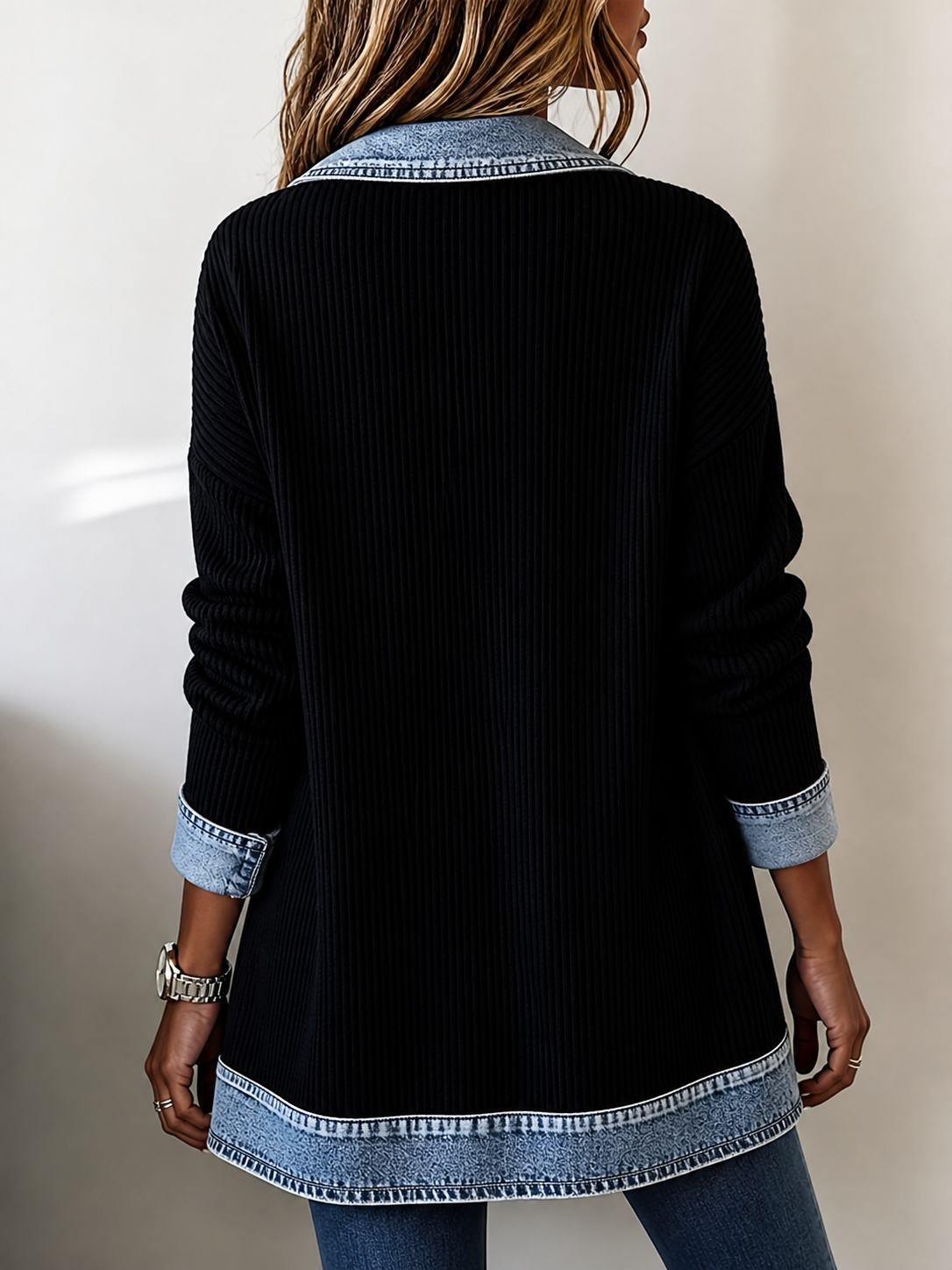 Alina™ | Giacca in Maglia con Rifiniture in Denim Elegante