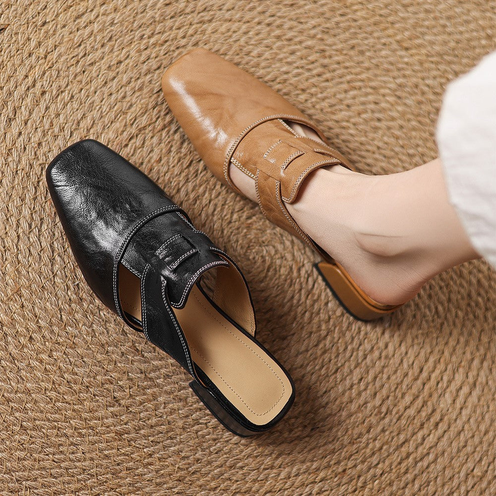 Mule in Pelle con Punta Quadrata Rosel
