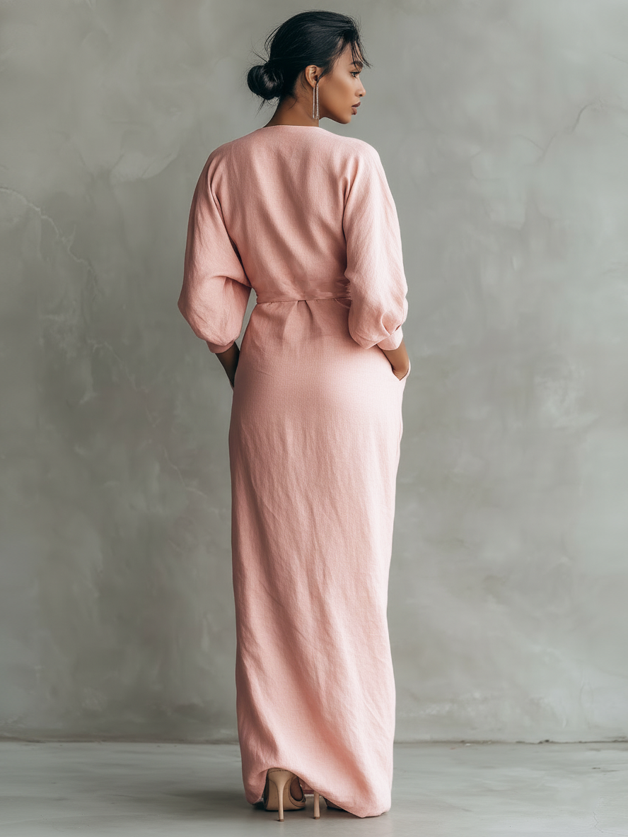 Kate | Vestito Maxy in Lino Mistoa con Scollo a V per Donna