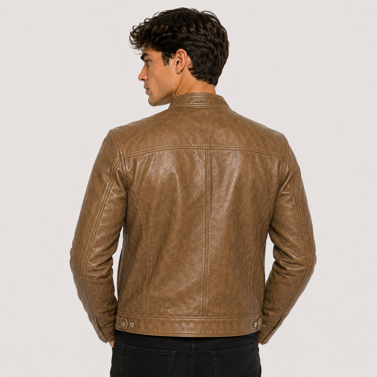 Men's lightweight leather-look zip-front jacket in a classic everyday cut