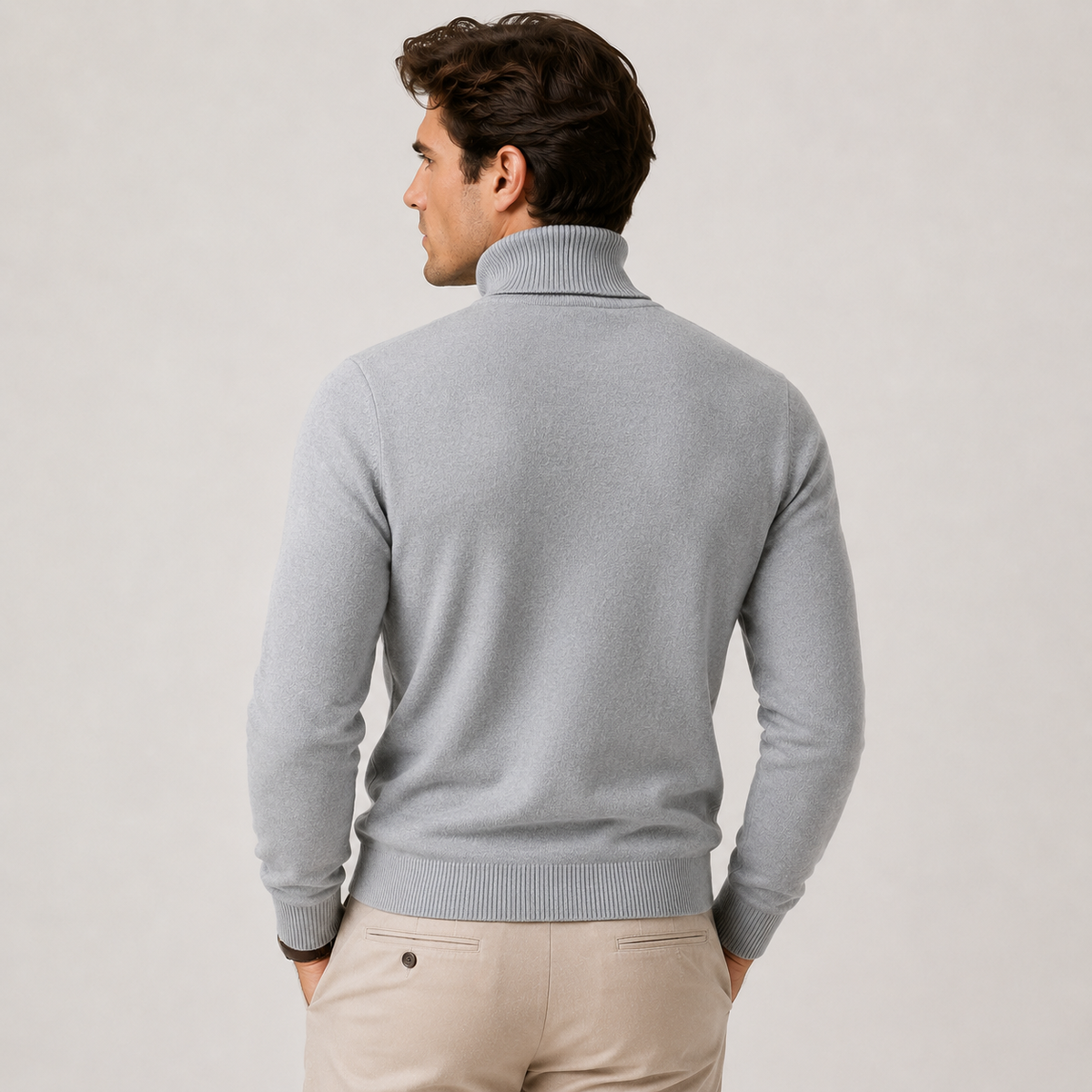 Men's classic knit turtleneck sweater in neutral tones