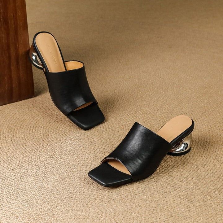 Virelle Curve Mule in Pelle con Tacco