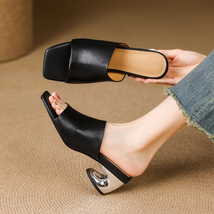 Virelle Curve Mule in Pelle con Tacco