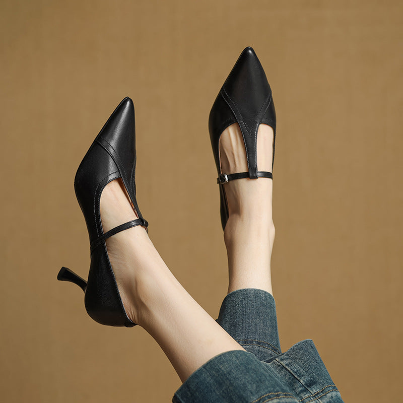 Pumps in Pelle Aveline con T-strap