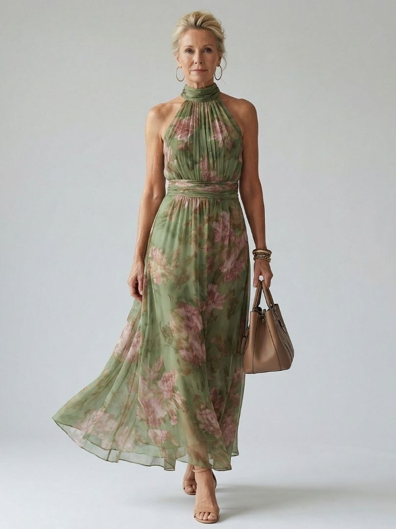 Céliane | Abito Midi con Scollo a Halter Arricciato