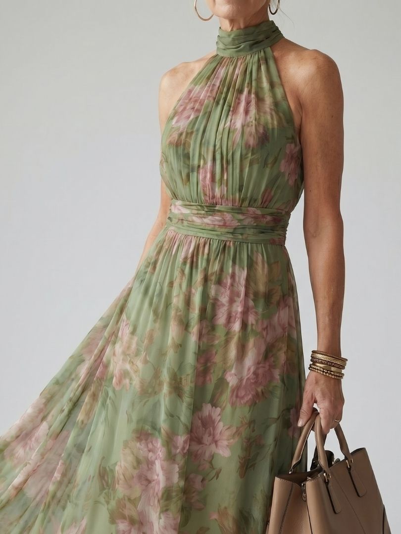 Céliane | Abito Midi con Scollo a Halter Arricciato