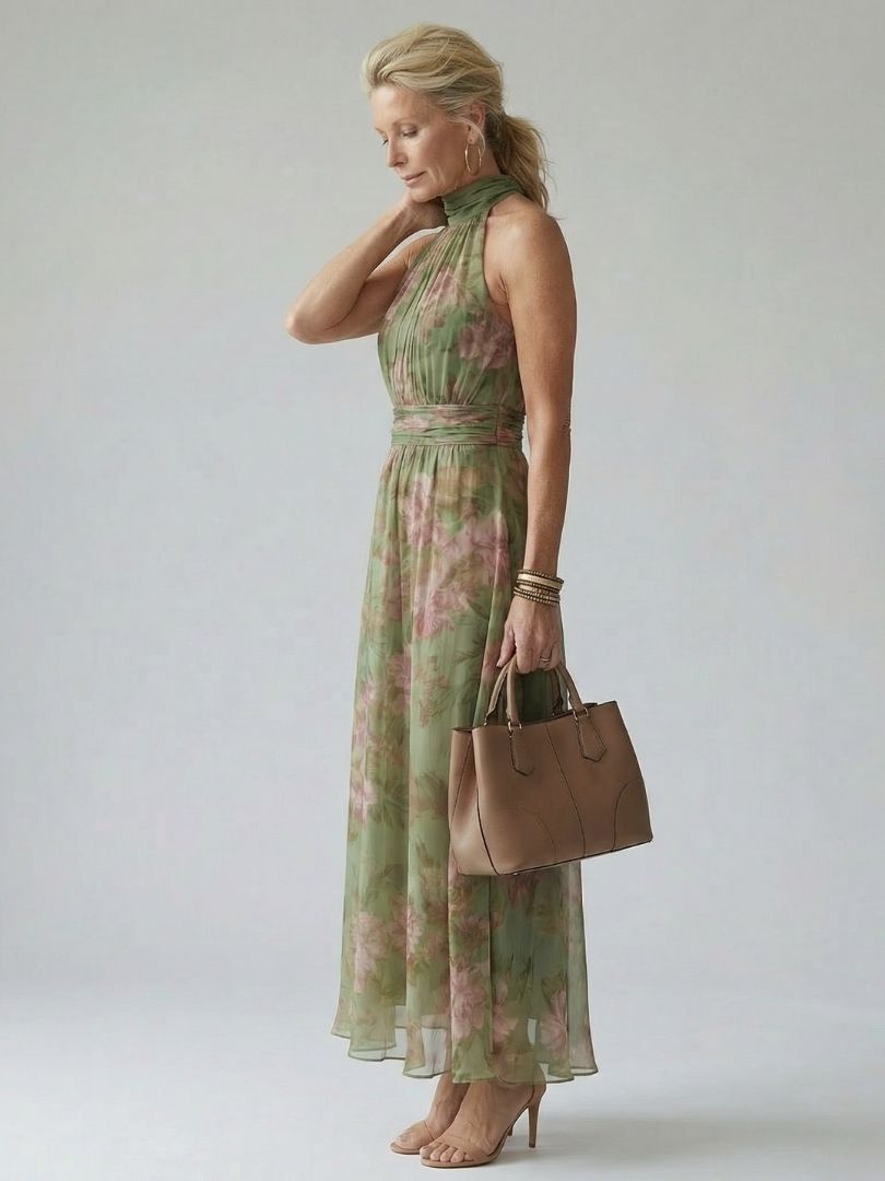 Céliane | Abito Midi con Scollo a Halter Arricciato