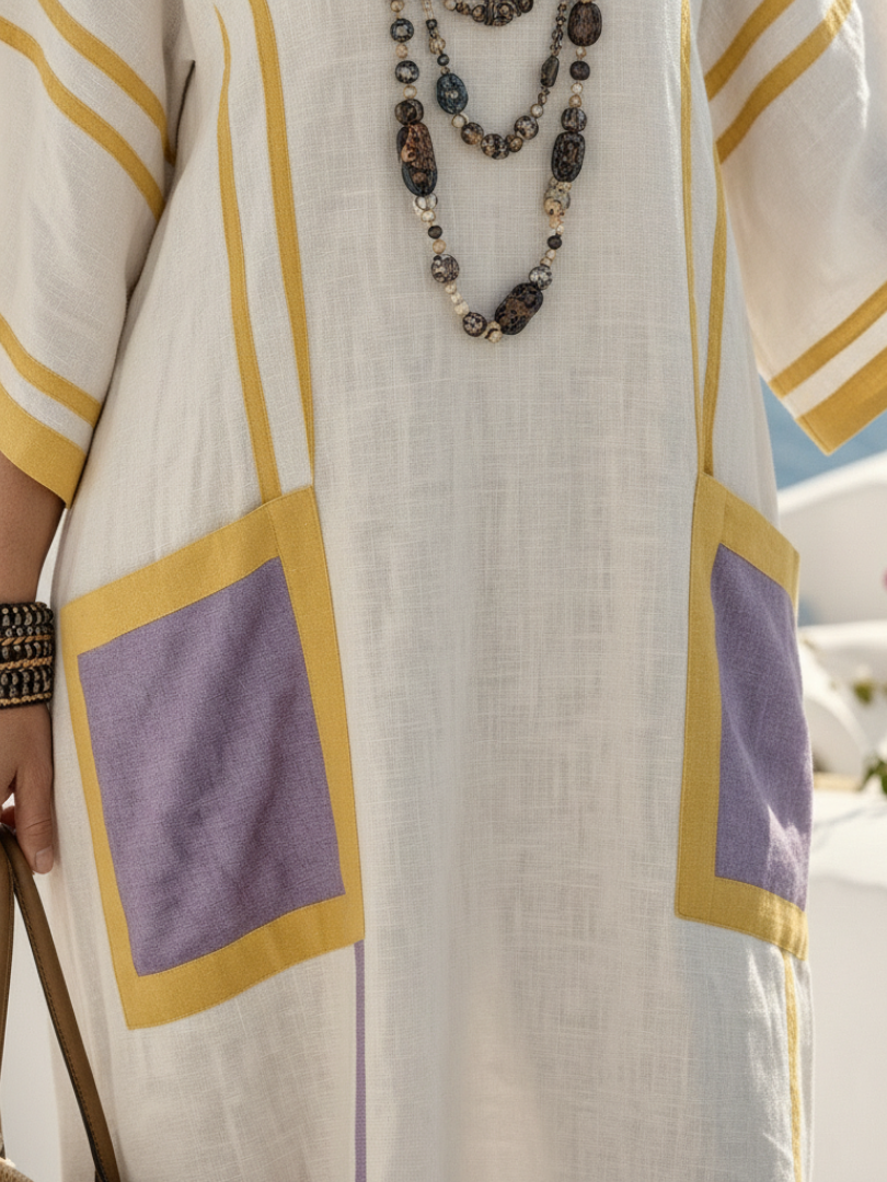 Zafira | Vestito Maxi a Manica Corta con Collo a V e Tasche
