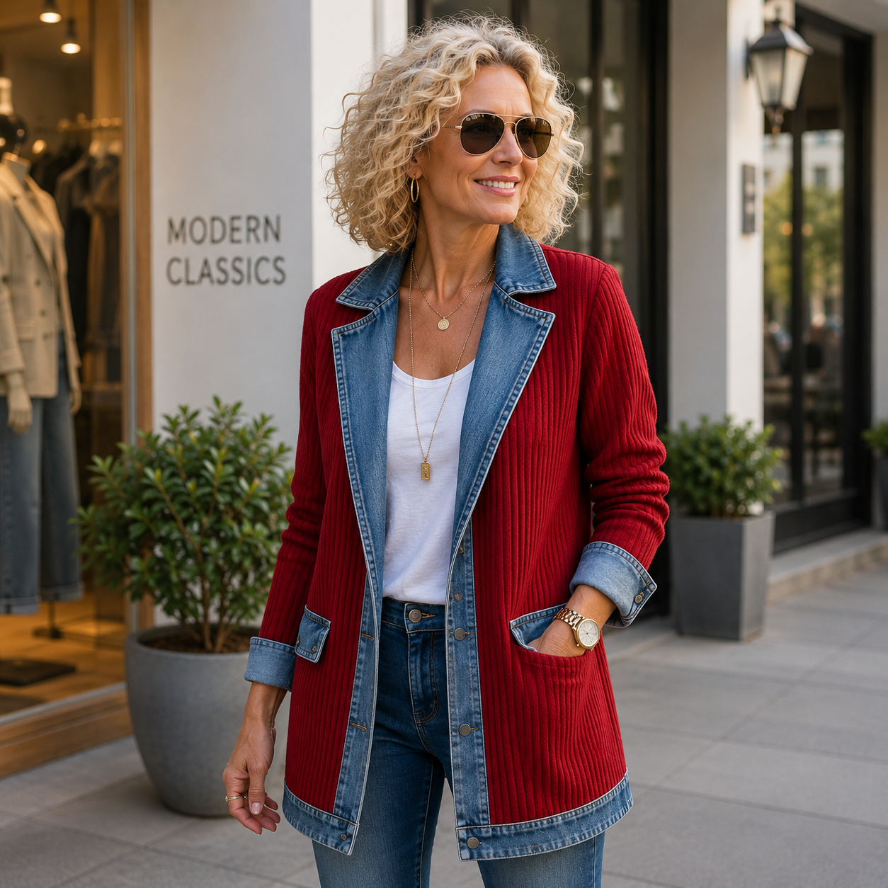 Alina™ | Giacca in Maglia con Rifiniture in Denim Elegante