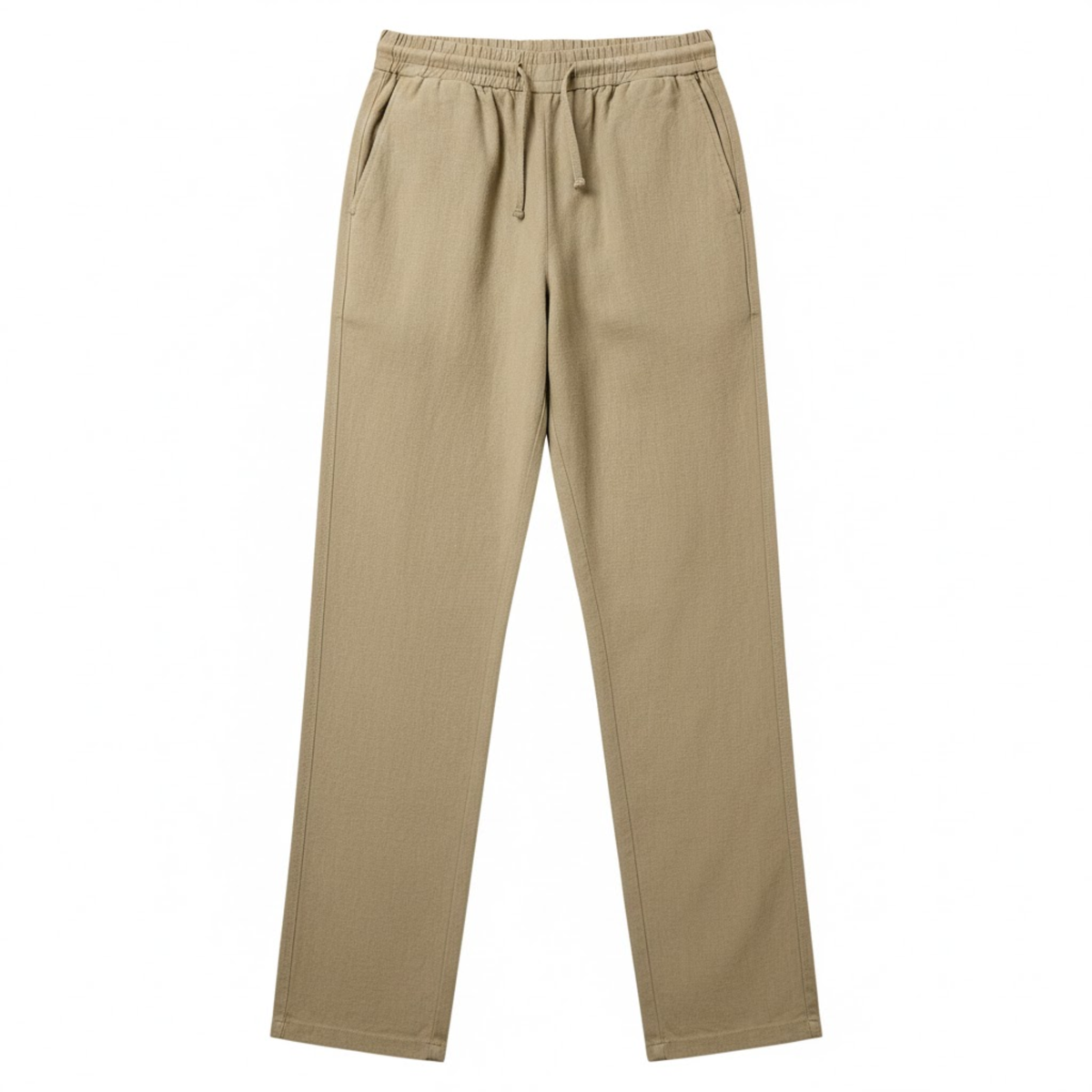 Men's cotton linen straight-leg casual trousers with drawstring waist