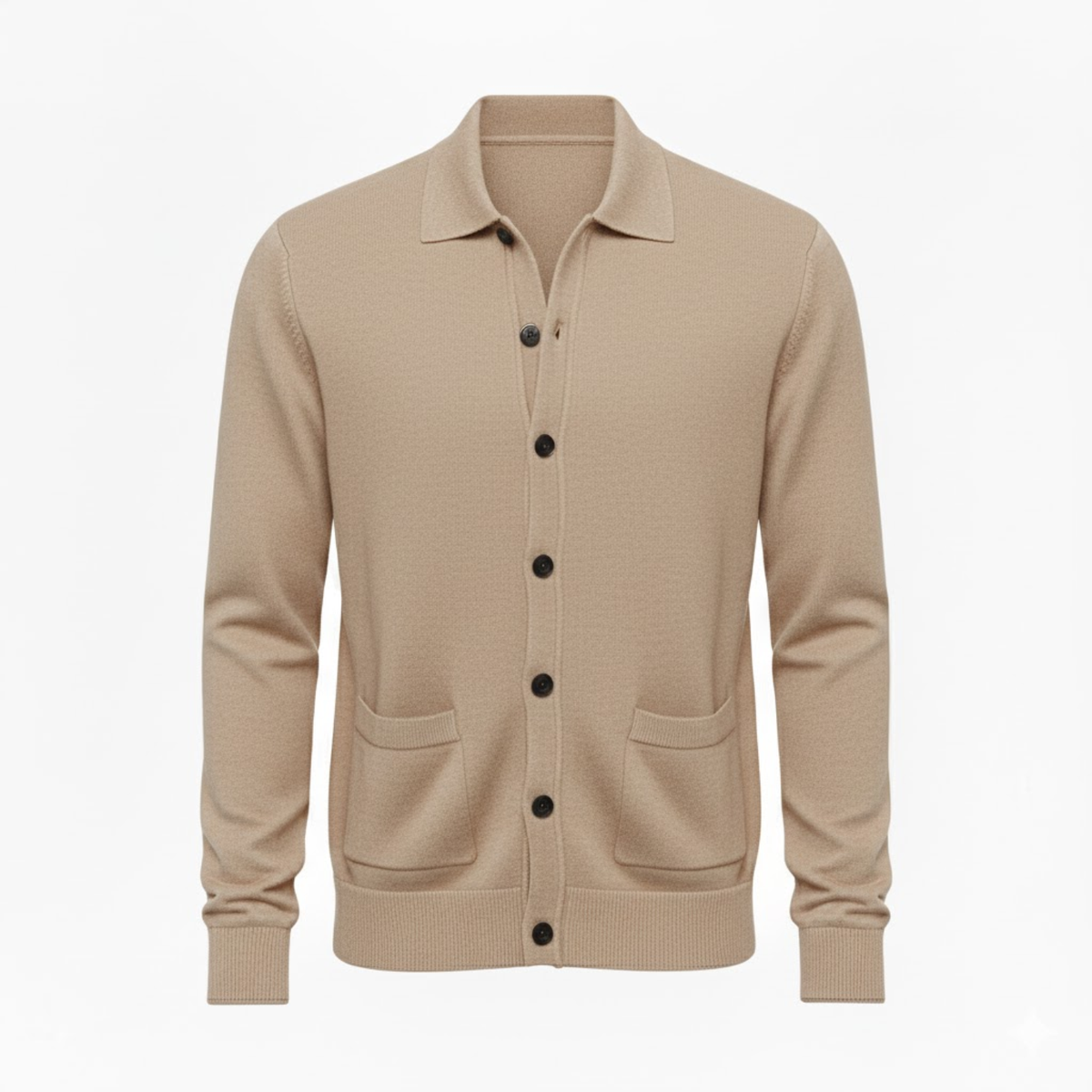 Men's knit single-breasted cardigan jacket with turn-down lapel collar