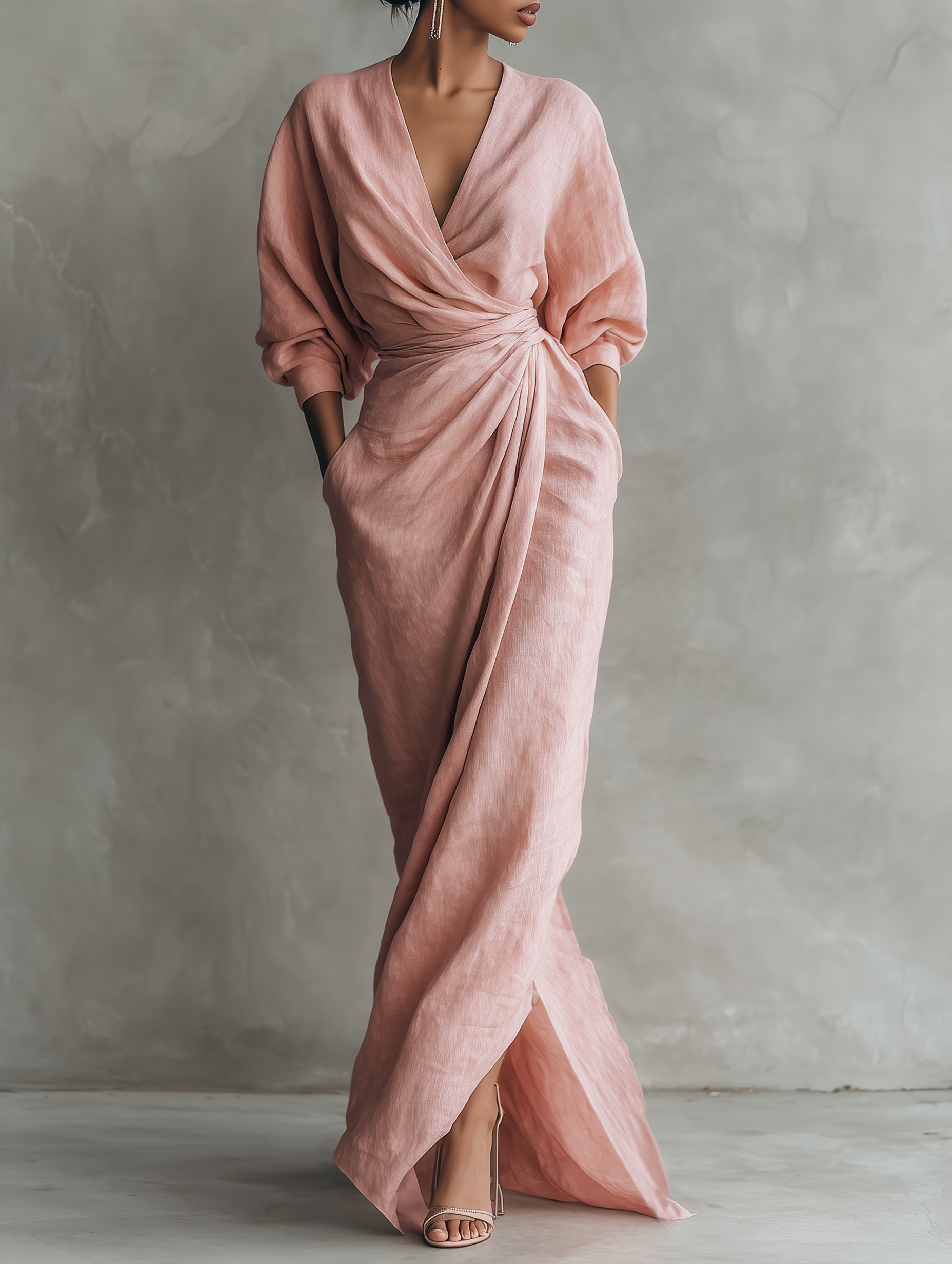 Kate | Vestito Maxy in Lino Mistoa con Scollo a V per Donna