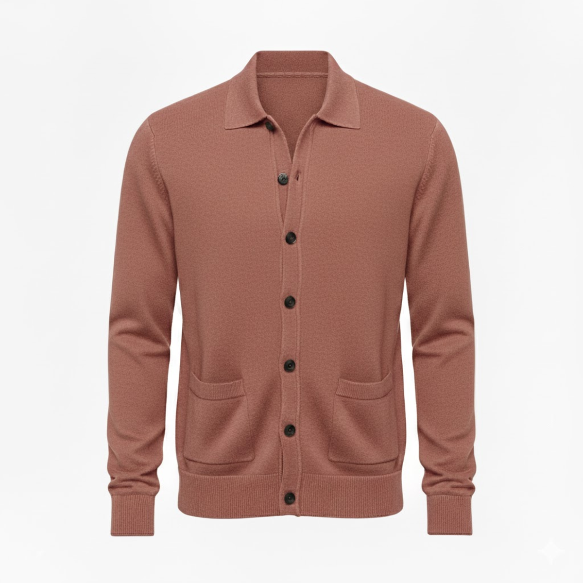 Men's knit single-breasted cardigan jacket with turn-down lapel collar