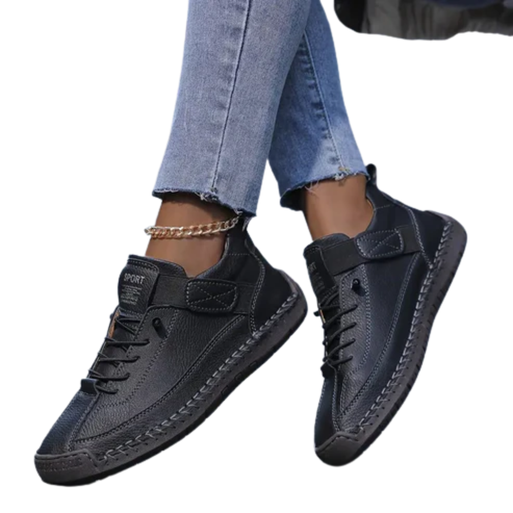 Women's textured lace-up sneakers with cushioned sole and contrast stitching