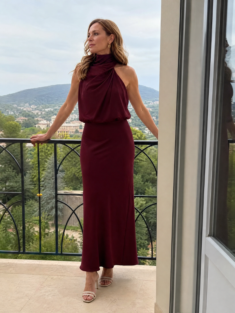 Nopal | Abito midi senza maniche con scollo drappeggiato