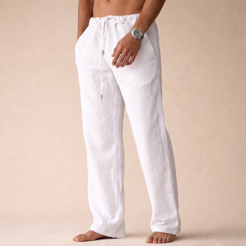 Men's lightweight linen drawstring trousers with a tailored fit