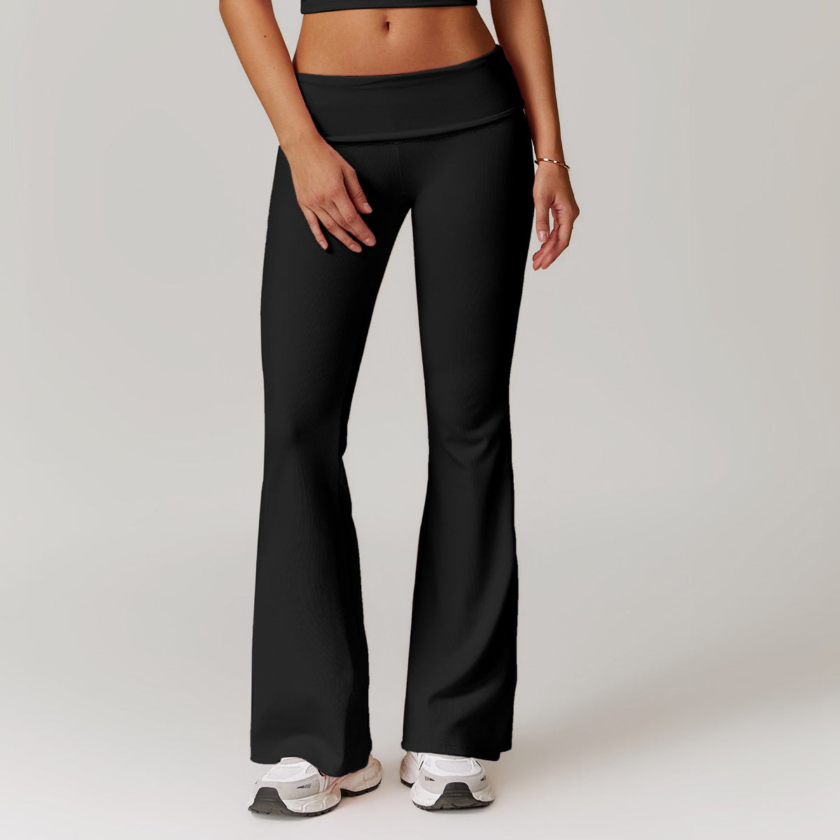 Women's high waisted flare yoga pants with stretch fabric in a flattering silhouette