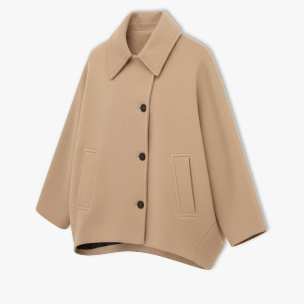 Women's loose short jacket with lapel collar and single-breasted front
