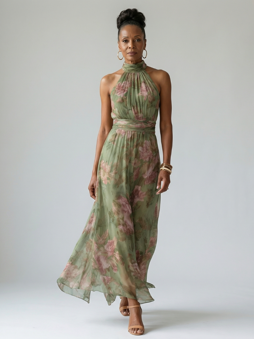 Mirelle | Vestito Midi con Scollo Halter Arricciato