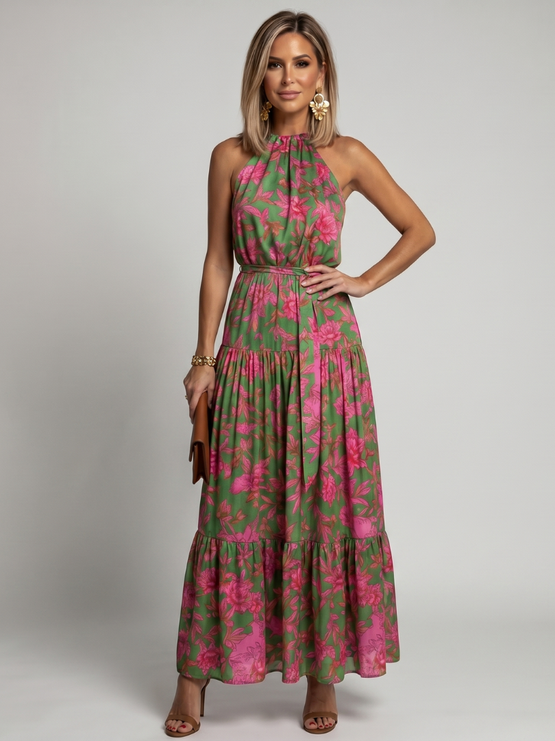Rowen | Vestito Midi con Collo Halter Drappeggiato